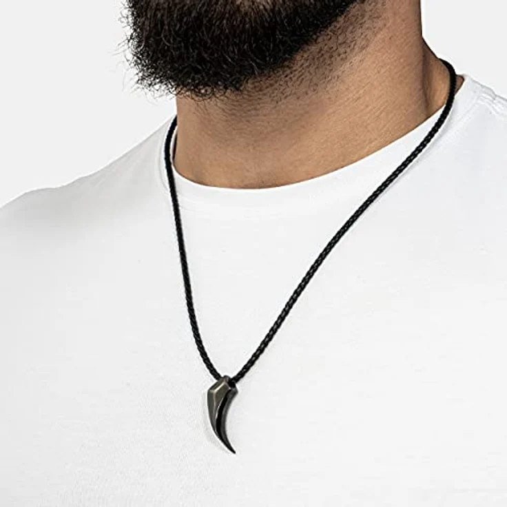 SERASAR Lederkette Herren, schwarze Halskette mit 60cm langem Echtlederband und Edelstahl Anhänger, Geschenk in Schmuckschachtel – Bild 3