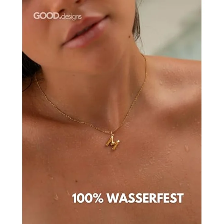 GD GOOD.designs Buchstaben Kette Gold Bubble | 18K vergoldeter Edelstahl, wasserfest & hautverträglich, längenverstellbar 40 cm + 5 cm, Damen-Halskette – Bild 5