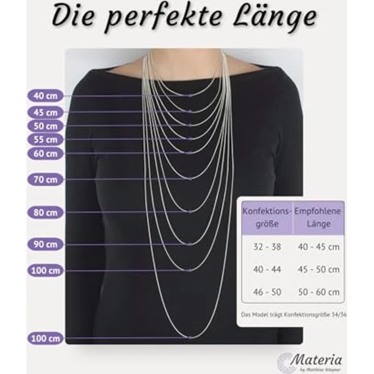 MATERIA by Matthias Wagner Schlangenkette Silber 925, Damen Halskette 120 cm lang, feines und elegantes Design, Hautfreundlich, Made in Germany – Bild 4