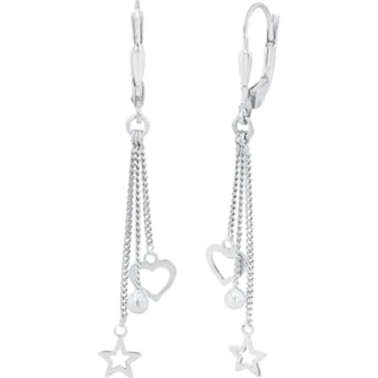 Amor Ohrhänger Damen, Sterling Silber, Herz- und Sternmotiv, in Geschenk Box