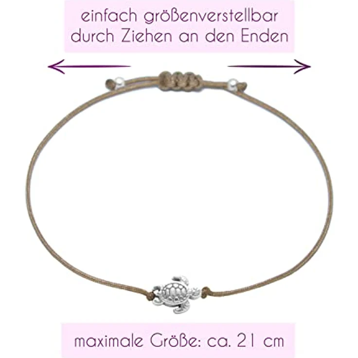 Selfmade Jewelry Armband Damen Schildkröte, handgemachtes Makramee-Armbändchen, größenverstellbar, silber, inkl. Geschenk-Verpackung – Bild 3