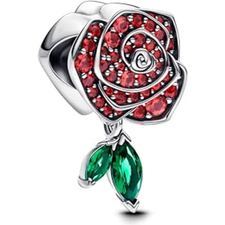 PANDORA Moments Funkelnde Blühende Rose Charm, Sterling Silber mit roten künstlichen Kristallen, kompatibel mit Moments Armbändern, 793201C02 – Bild 1