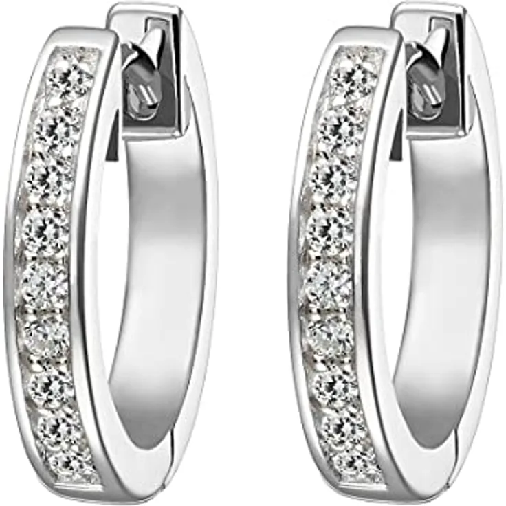 JETTE Damen-Creolen aus 925er Silber, rhodiniert, mit 18 Zirkonia, Durchmesser 12 mm, One Size