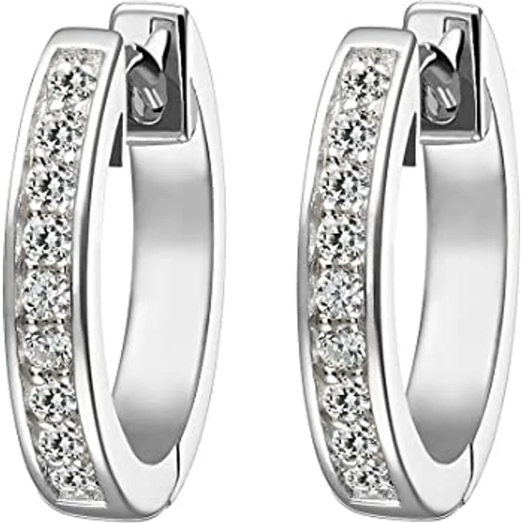 JETTE Damen-Creolen aus 925er Silber, rhodiniert, mit 18 Zirkonia, Durchmesser 12 mm, One Size – Bild 1