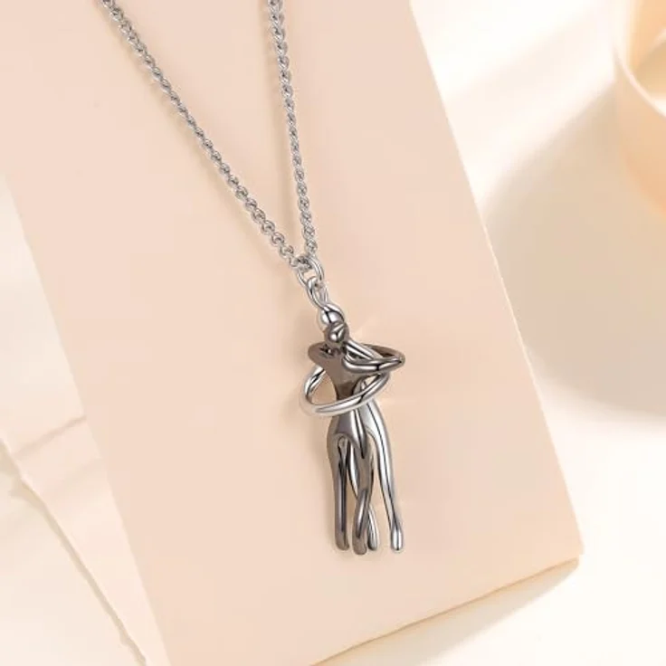 HMOOY Umarmung Halskette, Verstellbare Kuschelanhänger für Paare in Silber-Schwarz, hypoallergen, ideales Liebesgeschenk für Valentinstag – Bild 5