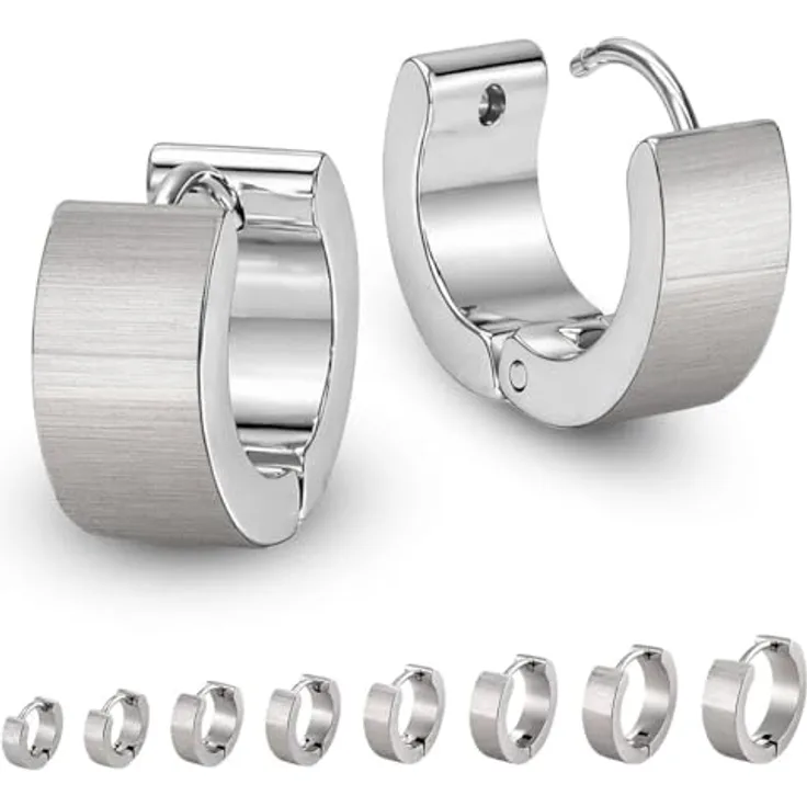 Soul-Cats Creolen, silber gebürstet aus Edelstahl, Unisex Ohrringe für Damen & Herren, Ø 14mm / 7mm breit, hypoallergen und robust