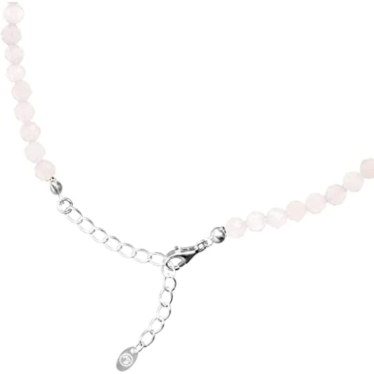 BERGERLIN Rosenquarz Halskette, rosa Kette aus 925 Sterling Silber, M-L, facettierte Perlen, echt geprüfter Rosenquarz – Bild 2