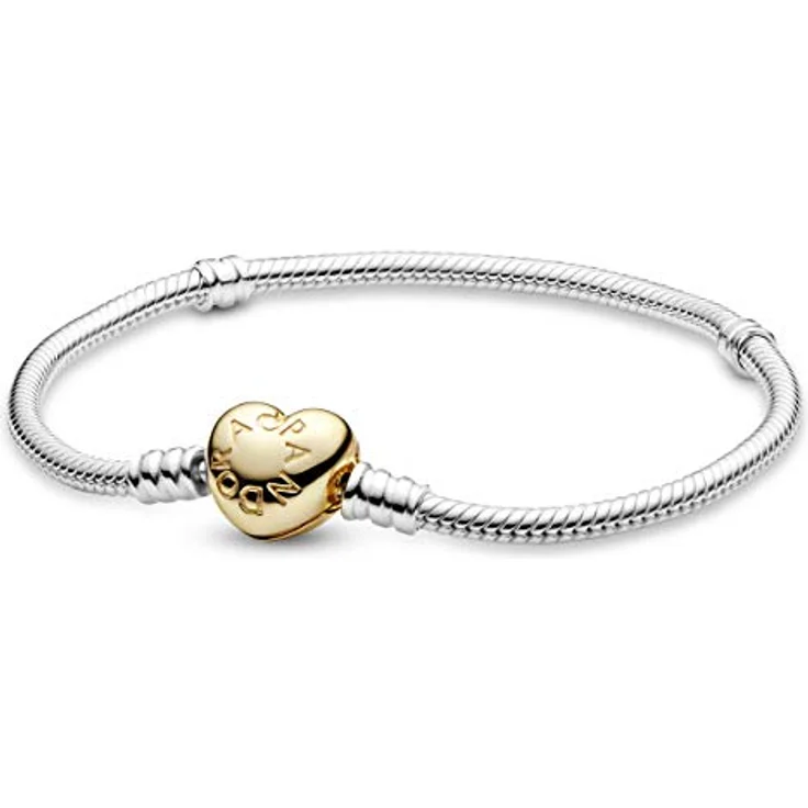 PANDORA Moments Schlangen-Gliederarmband mit Herz-Verschluss 568707C00, 925 Sterling Silber, Damenarmband – Bild 1