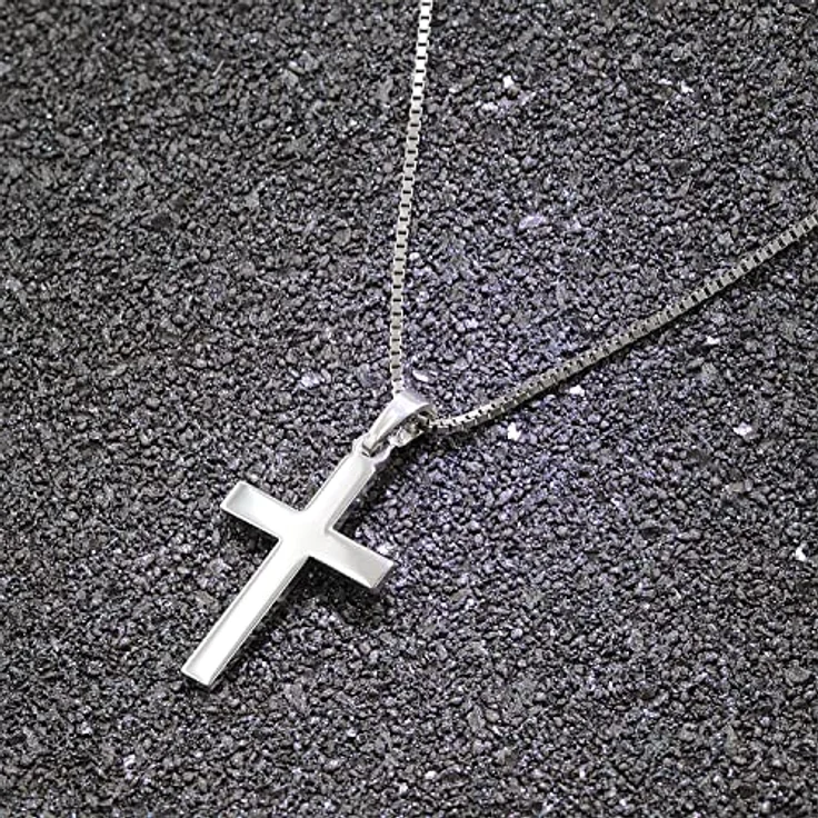 trendor Kreuz-Anhänger aus 925 Silber mit Venezianer-Halskette, 21x14x1,5 mm, Geschenk-Set für Damen und Herren – Bild 3