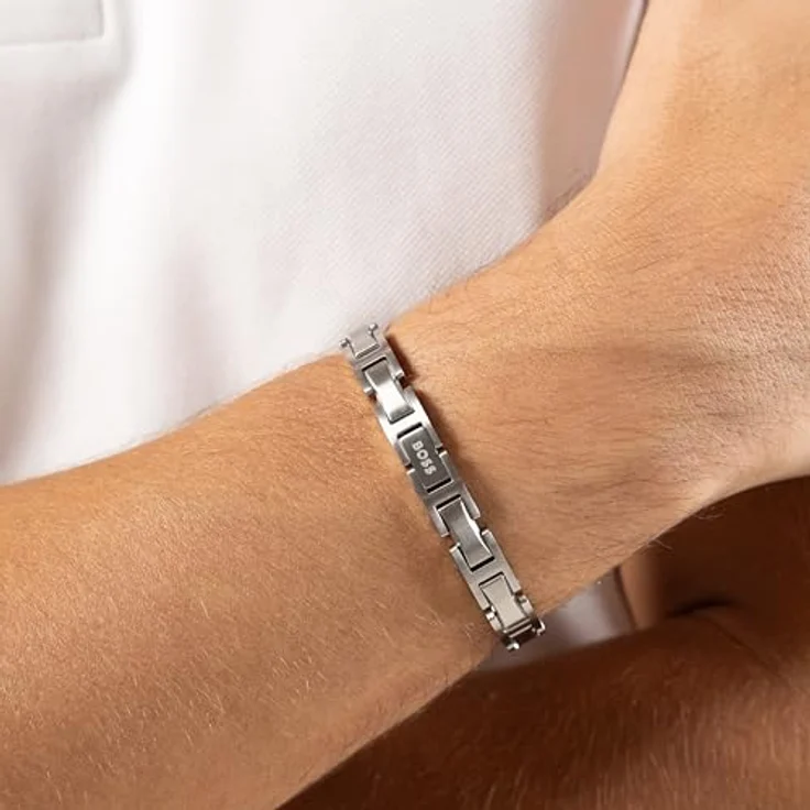 BOSS Jewelry NOLAN Edelstahl Gliederarmband für Herren, 175-190 mm, H-Glieder-Design mit Faltschließe, hypoallergen – Bild 5