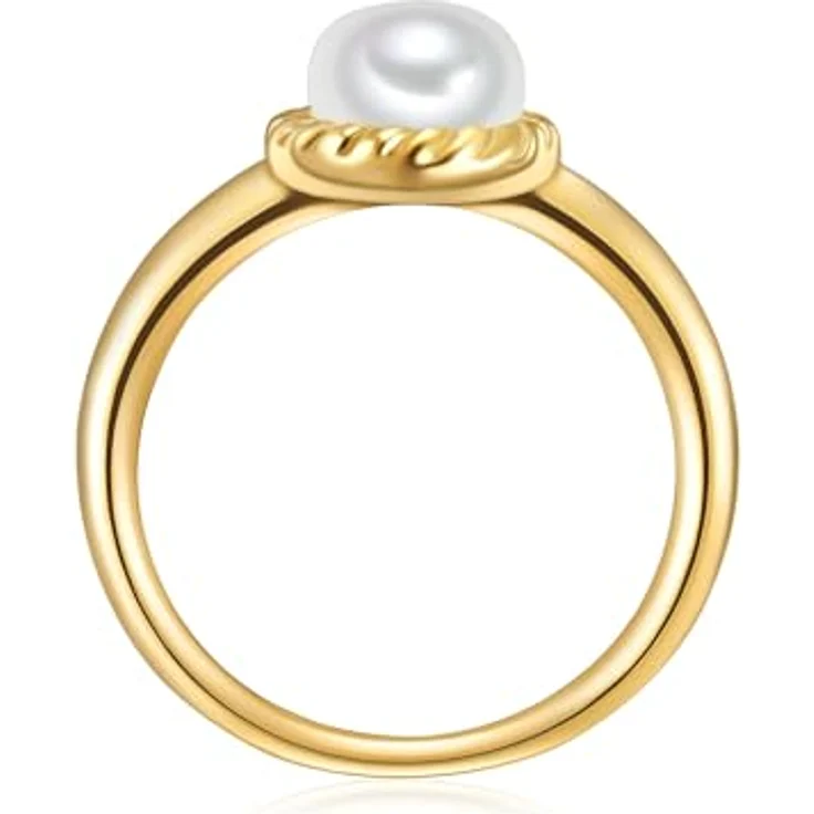 Valero Pearls Damen Ring, 925/- Sterling Silber gelbvergoldet mit weißer Süßwasser-Zuchtperle 7,0-8,0 mm und Zirkonia – Bild 2