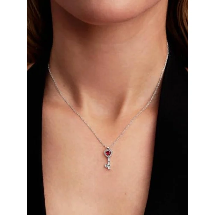 PANDORA Timeless Erhabenes Herz Schlüssel Collier-Halskette aus Sterling Silber mit roten Kristall und Zirkonia, 45cm, 394392C01-45 – Bild 3
