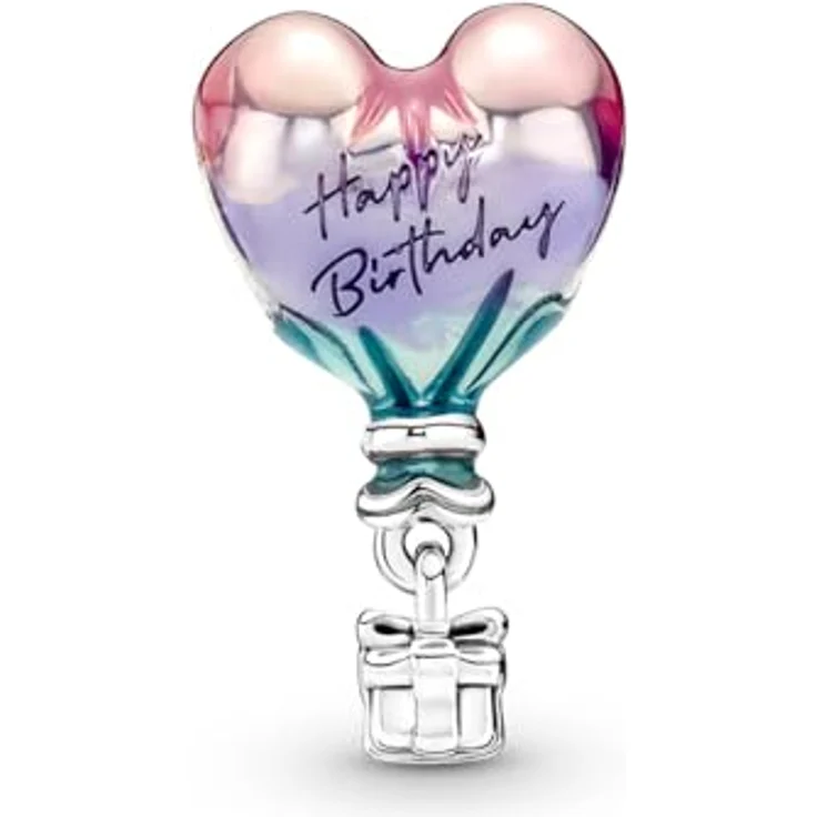 PANDORA Charm Geburtstag Heißluftballon, Sterling-Silber mit violetter, rosa und blauer Emaille, 3D-Geschenkbox-Anhängsel – Bild 2