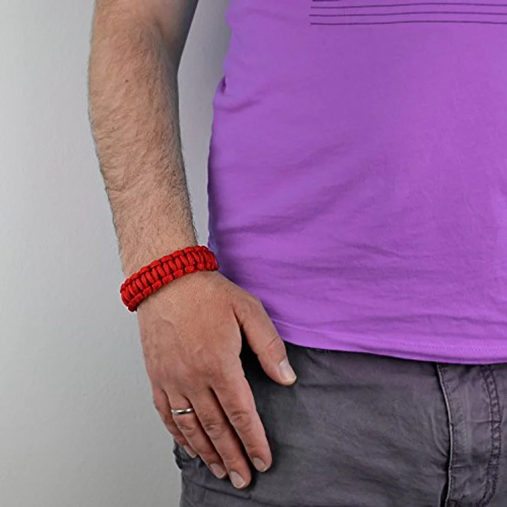 DonDon Herren Survivalarmband Paracord Outdoor Armband, geflochten, rot, Edelstahlverschluss, längenverstellbar, 2,5 m Seil entflochten – Bild 4