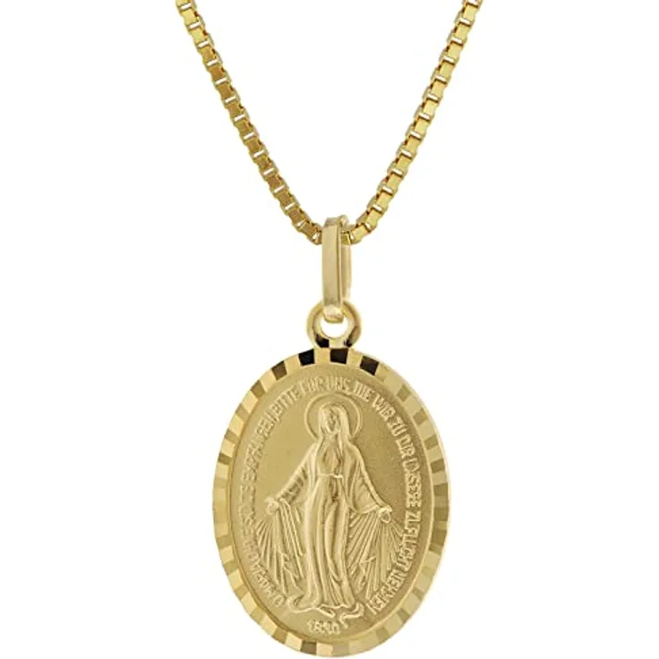 trendor Milagrosa Anhänger Gold 333 (8 Kt) mit vergoldeter Silberkette 42 cm, Mutter Gottes Medaille mit religiösem Motiv