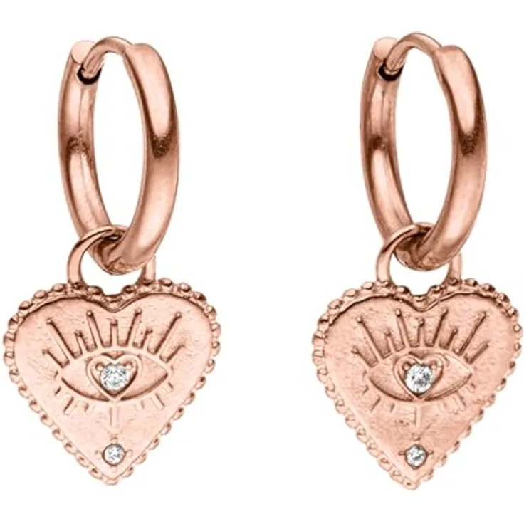 Purelei Heart Eye Ohrringe – Kleine Creolen mit Herzförmigem Anhänger & Zirkonia, 18K Roségold Vergoldung, wasserfest, Damen-Ohrringe