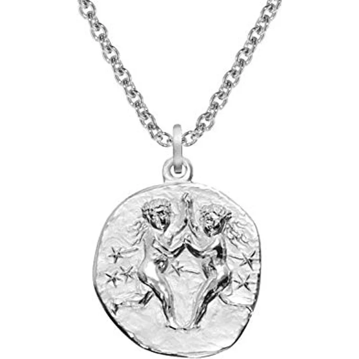 trendor Sternzeichen Zwilling Halskette 925 Silber, Ø 16 mm, rhodiniert, für Damen und Herren, 45 cm, Geschenk-Box – Bild 1