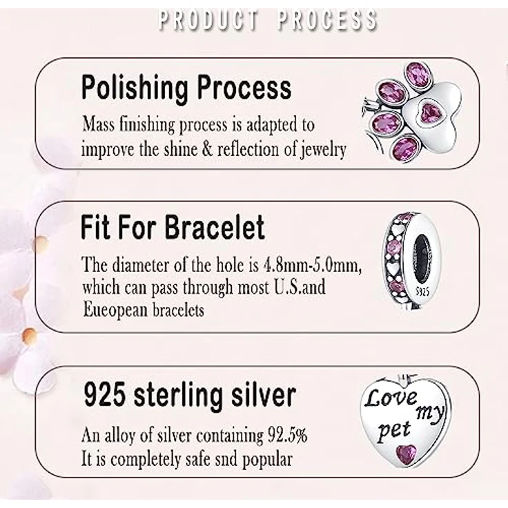 LNQOBU Silber 925 Charms Anhänger für Armbänder, kompatibel mit Pandora und europäischen Bettelarmbändern, inklusive Spacer Beads, 4,5-5 mm Lochgröße – Bild 5