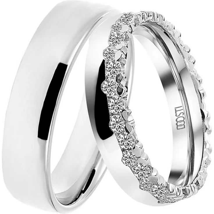 DOOSTI Trauring, Ehering aus Silber 925, Partnerring "LIEBE", wahlweise mit oder ohne Zirkonia