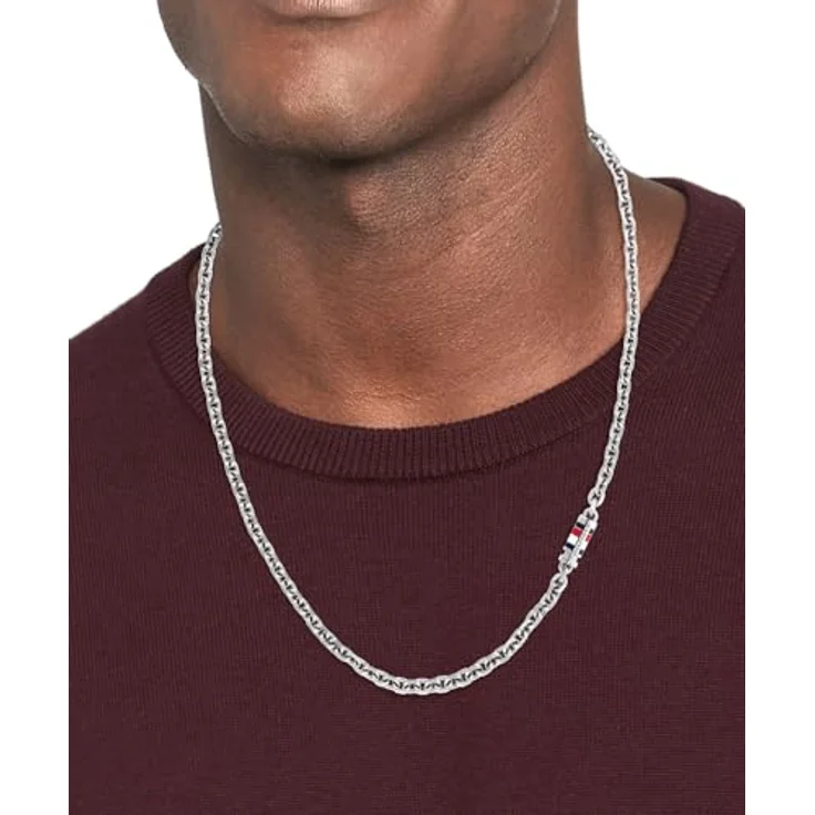 Tommy Hilfiger Jewelry Gliederhalskette für Herren, Edelstahl, 56 cm, Magnetverschluss mit emailliertem Detail in Markenfarben – Bild 3