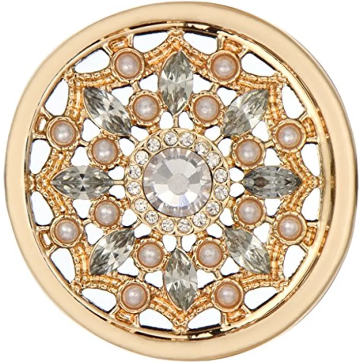 Morella Schmuckmünze Coin, 33 mm Blüte mit Zirkonia in Gold, für Kettenanhänger und Armbänder