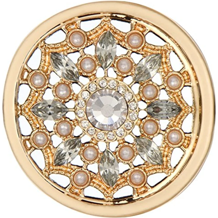 Morella Schmuckmünze Coin, 33 mm Blüte mit Zirkonia in Gold, für Kettenanhänger und Armbänder – Bild 1