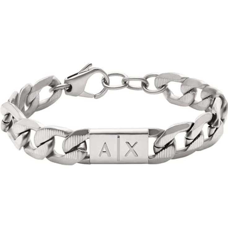 Armani Exchange AXG0077040 Herren-Armband, Silbernes Edelstahlarmband mit Matte Finish, Länge: 190mm+35mm, Breite: 18mm, Hummerverschluss – Bild 1