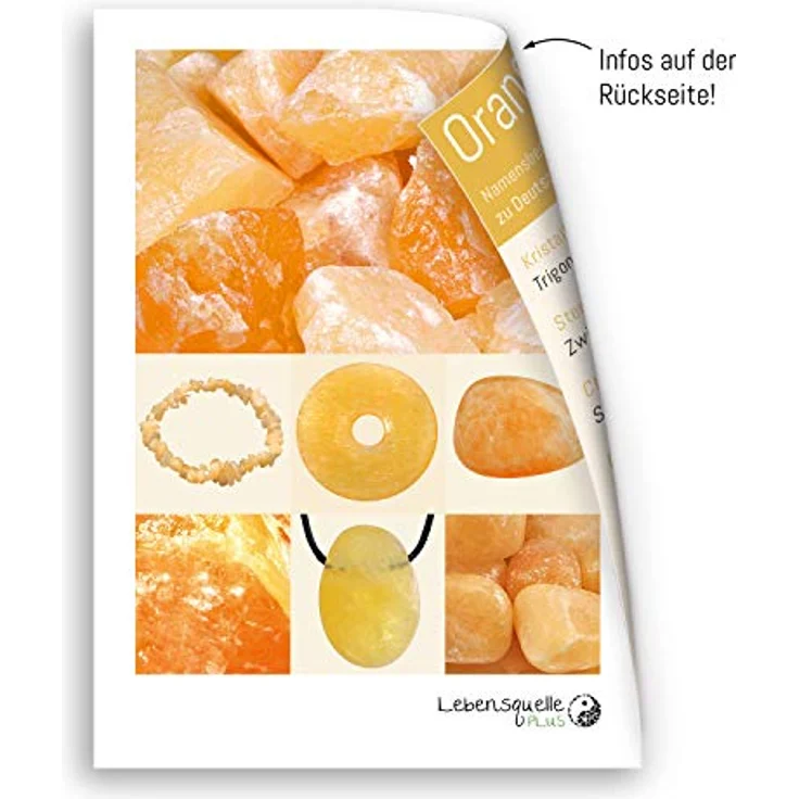 Lebensquelle Plus Tropfen Anhänger Set, Echter Orangencalcit mit Baumwollband und Edelsteinkarte, individuell einstellbar – Bild 3