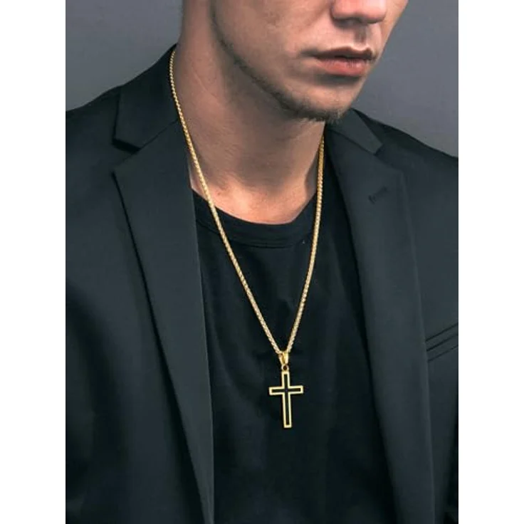 Richsteel Kreuz Kette Herren, verstellbare Edelstahl Halskette in Silber/Gold/Schwarz, 55+5cm, personalisierbar, christliches Religionskreuz – Bild 2