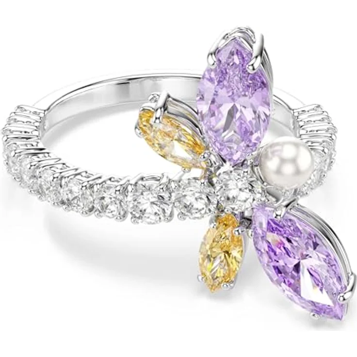 Swarovski x Ariana Grande Libellenring, rhodiniert mit klaren Swarovski Zirconia und pastellfarbenen Nuancen in Rosa und Lila – Bild 1