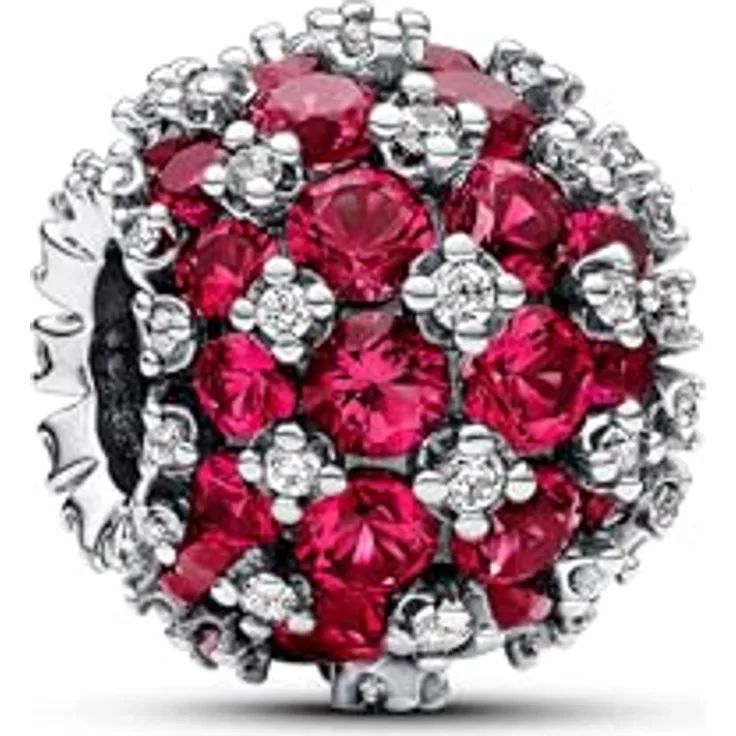 PANDORA Moments Funkelndes Rosafarbenes Rundes Pavé-Charm aus Sterling Silber, mit 88 Zirkonia, kompatibel mit Moments Armbändern, 792630C03