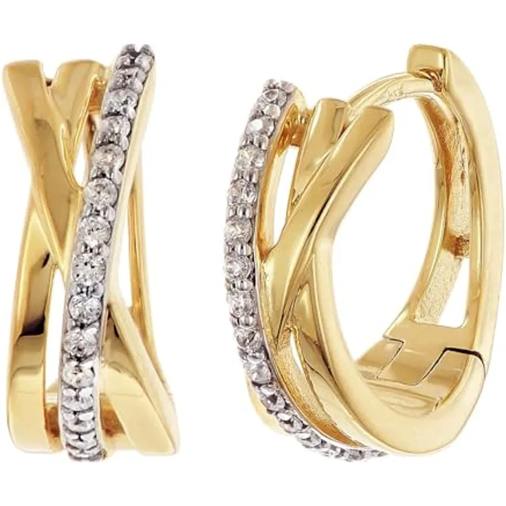 trendor Damen-Ohrringe Klapp-Creolen Gold 333/8K mit Zirkonia, 14 mm Außendurchmesser, edles Geschenkset