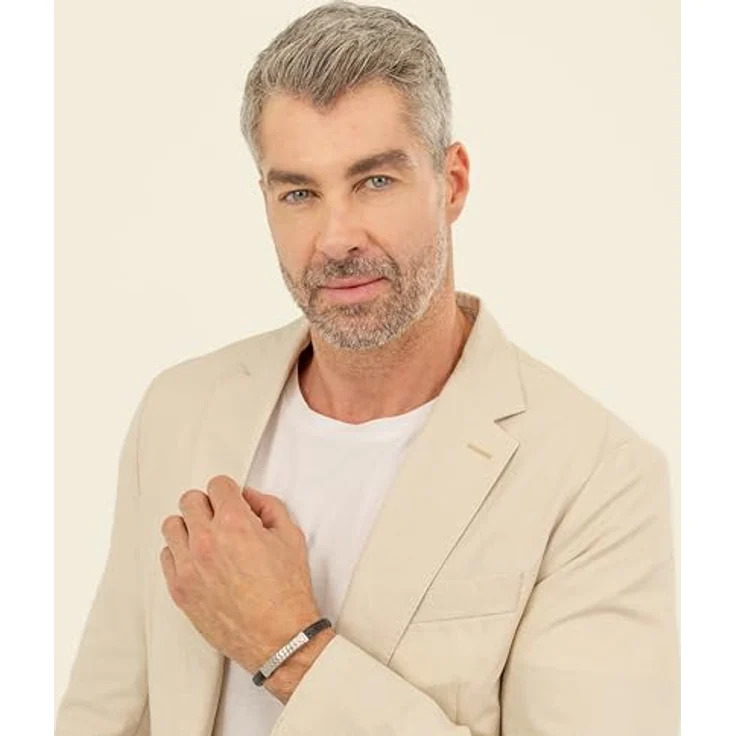 HUGO BOSS BOSS Jewelry Armband Herren Kollektion TAILORED aus schwarzem Leder mit Edelstahlverschluss, 190 mm Umfang, 8 mm Breite, Herringbone-Muster – Bild 4