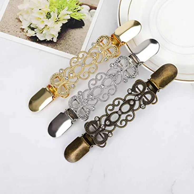 HONGXIN-SHOP 3-teilige Pulloverclips aus Legierung in Gold, Silber und Bronze, Vintage-Broschen ohne Stein für Pullover, Kleider und Schals – Bild 4