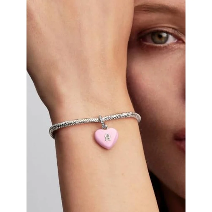 PANDORA Moments Rosafarbenes Keramik Herzschloss Charm-Anhänger aus Sterling Silber mit Zirkonia, Kompatibel mit ME und Moments, 794424C01 – Bild 2