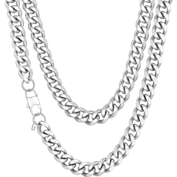 Richsteel Klassische Panzerkette Herren Halskette, Edelstahl, 3/6/9/12mm breit, 36-76cm, Silber/Schwarz/Vergoldet, Hip-Hop Style, Geschenk für Männer und Jungen