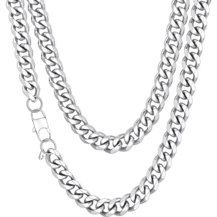 Richsteel Klassische Panzerkette Herren Halskette, Edelstahl, 3/6/9/12mm breit, 36-76cm, Silber/Schwarz/Vergoldet, Hip-Hop Style, Geschenk für Männer und Jungen – Bild 1