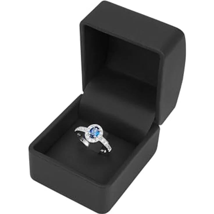 Trilani Damen-Entouragering Diana, Sterling Silber mit blauen und weißen Zirkonia, Verlobungsring, 2,8 mm Ringschiene, rhodiniert – Bild 4