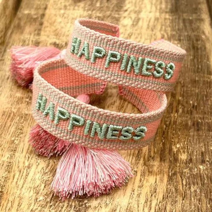 LS-LebenStil Exklusives Statement Armband - Happiness Lache, Sage Grün, 16-20cm, bestickt, Boho Canvas Webarmband mit Quasten – Bild 4