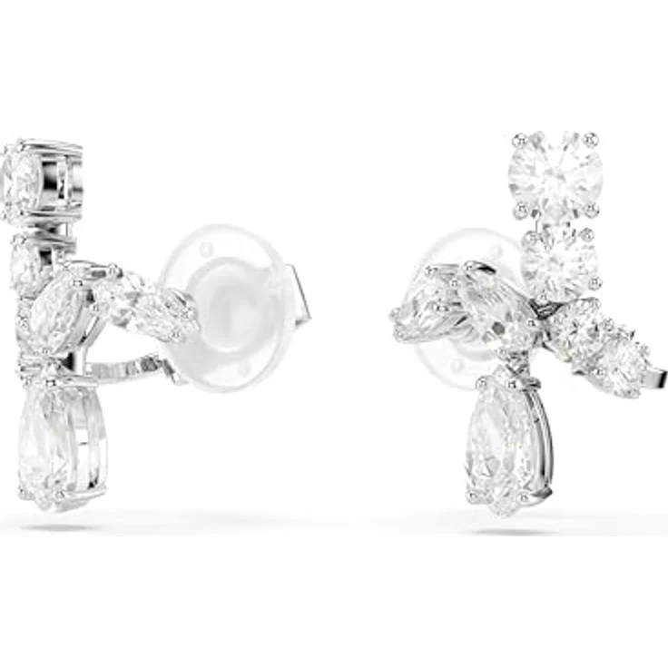 Swarovski Matrix Ohrclips, Rhodinierte Ohrringe mit Strahlenden Swarovski Kristallen in verschiedenen Schliffen, Weiß – Bild 3