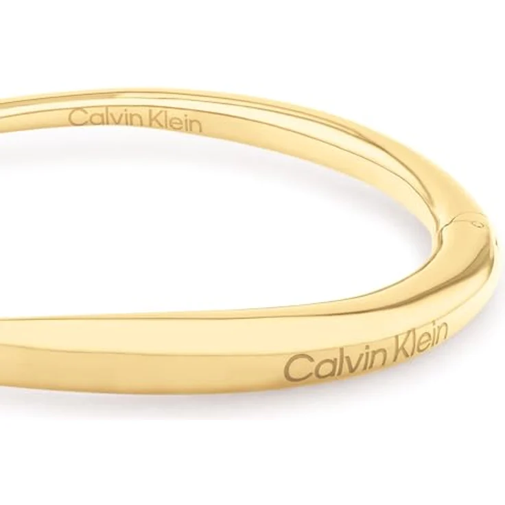 Calvin Klein ELONGATED DROPS Armreif für Damen aus poliertem Edelstahl mit gelbgoldener IP-Beschichtung, 16 cm Innenumfang, Klappverschluss und graviertem Logo – Bild 2