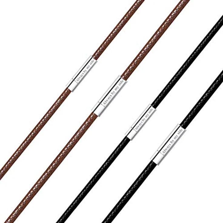 Richsteel Lederkette Herren Choker Halskette 2/3mm Schwarz/Braun mit Drehverschluss, 40-76 cm, personalisierbar – Bild 1