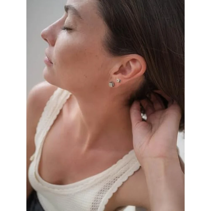 Purelei Würfel-Ohrring-Set, 2 Paar minimalistische Edelstahl-Ohrstecker, 14K vergoldet, geometrischer Look, klein & groß, wasserfest, Silber – Bild 2