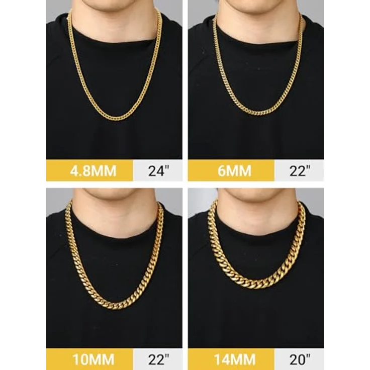 PROSTEEL Herren Hip-Hop Street Style Halskette, 14mm breite 18k vergoldete Panzerkette, 71 cm lang, gold – Bild 3