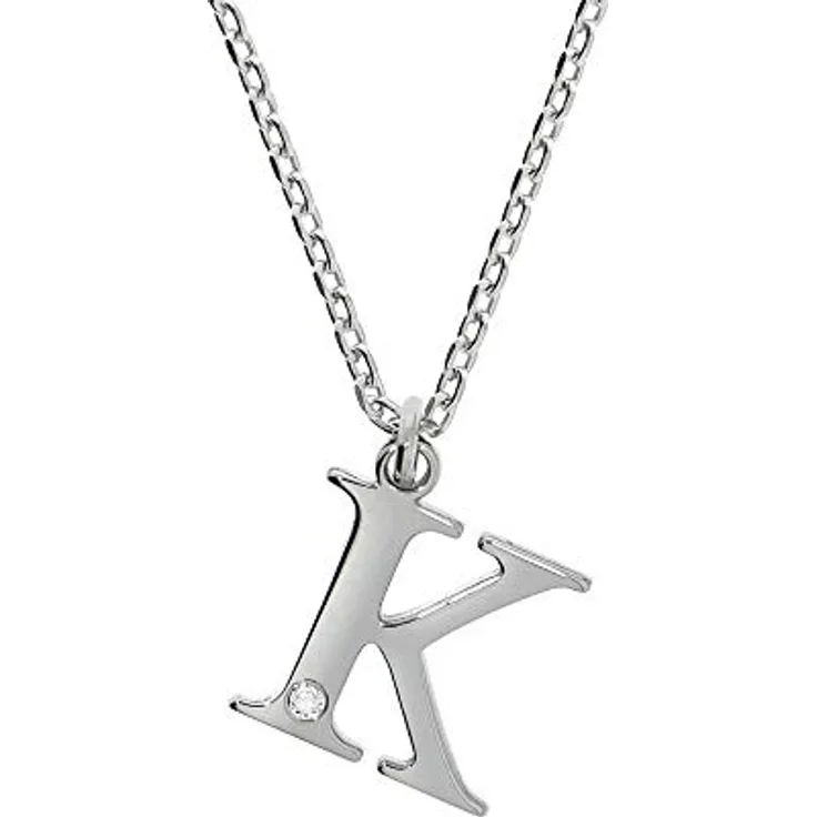 Diamonds by Ellen K. Damen Halskette 925/- Sterling Silber, 45+3cm, glänzend, mit weißem Diamant 0,008ct, Buchstabe K