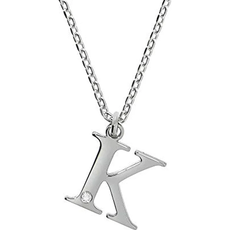 Diamonds by Ellen K. Damen Halskette 925/- Sterling Silber, 45+3cm, glänzend, mit weißem Diamant 0,008ct, Buchstabe K – Bild 1