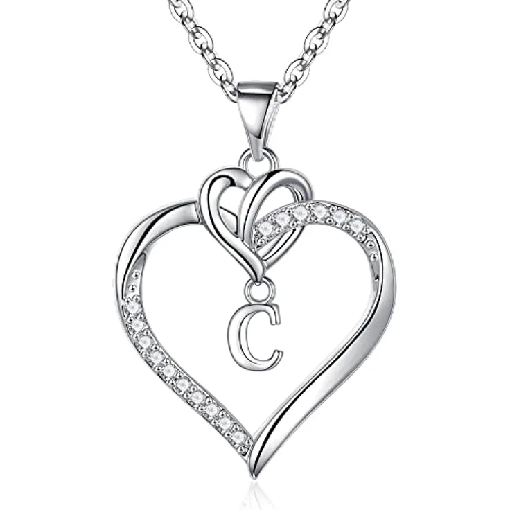 TINGN Herz Initial Halzkette Damen, 14K vergoldete Buchstabenkette mit CZ Herz Anhänger und Initiale C, 18"+2" verstellbar, eleganter Schmuck für Frauen und Mädchen
