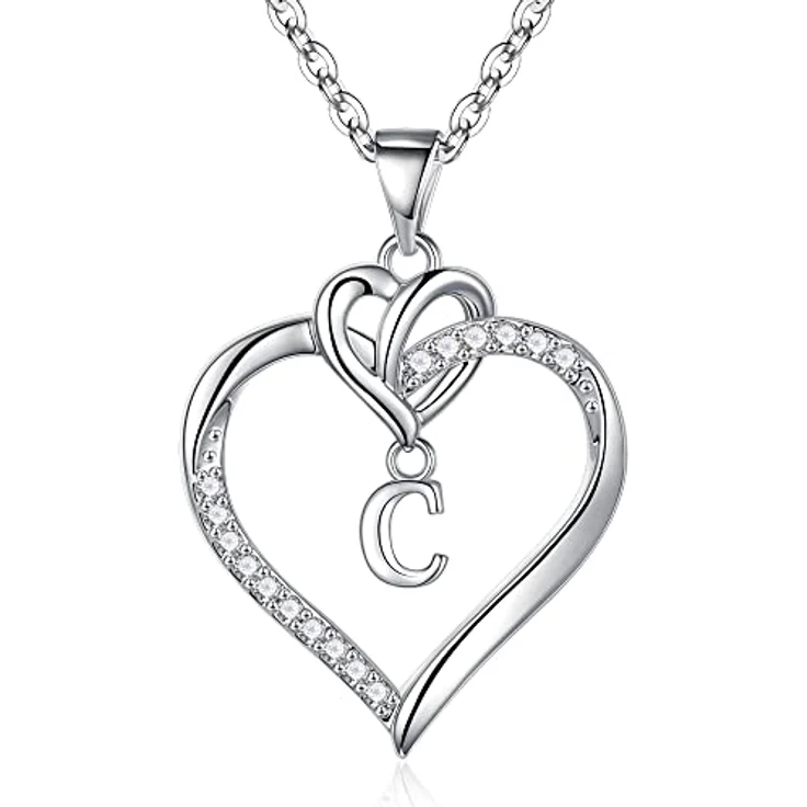 TINGN Herz Initial Halzkette Damen, 14K vergoldete Buchstabenkette mit CZ Herz Anhänger und Initiale C, 18"+2" verstellbar, eleganter Schmuck für Frauen und Mädchen – Bild 1