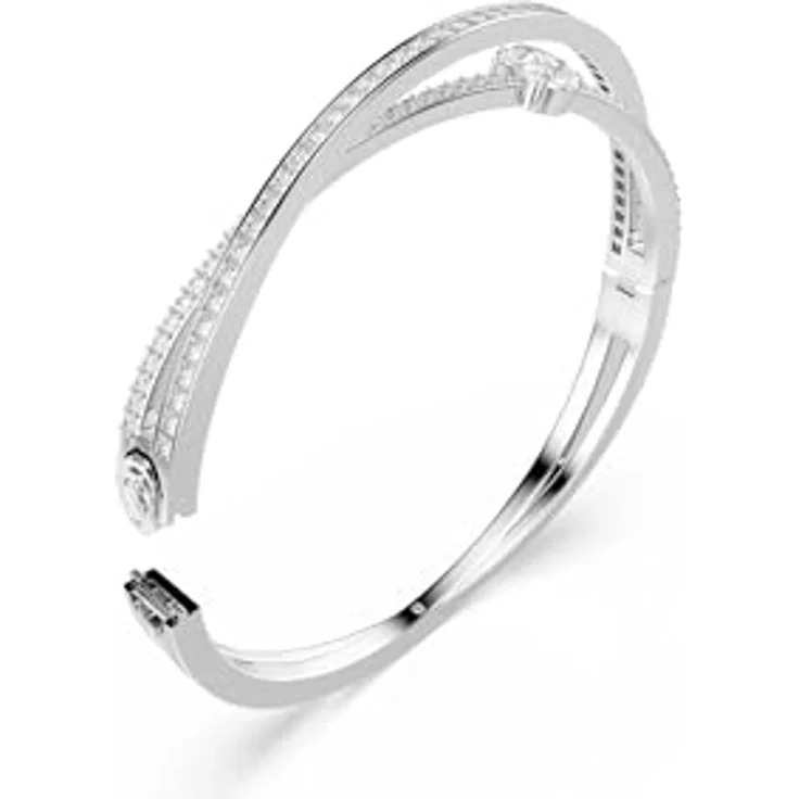 Swarovski Hyperbola Armreif, Rhodiniertes Armband mit Strahlenden Kristallen in Kanal- und Krallenfassungen, Weiß – Bild 3