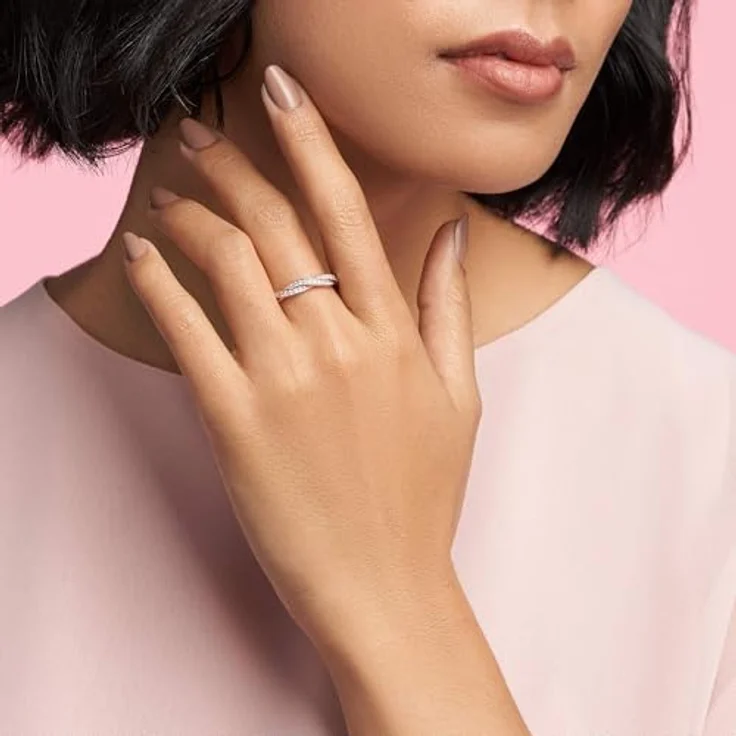 PANDORA Sparkling Twisted Lines Ring, 14 Karat rosévergoldete Metalllegierung mit Cubic Zirkonia, Größe 56, Roségold – Bild 4
